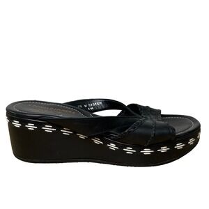 Donald J Pliner Sandals Women's 7.5 Black Leather Platform Wedge Strap Slip On